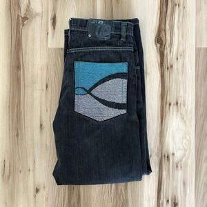 Lot 29 Black Gray Straight Leg Embroidered Y2K Jeans 100% Cotton Size 36